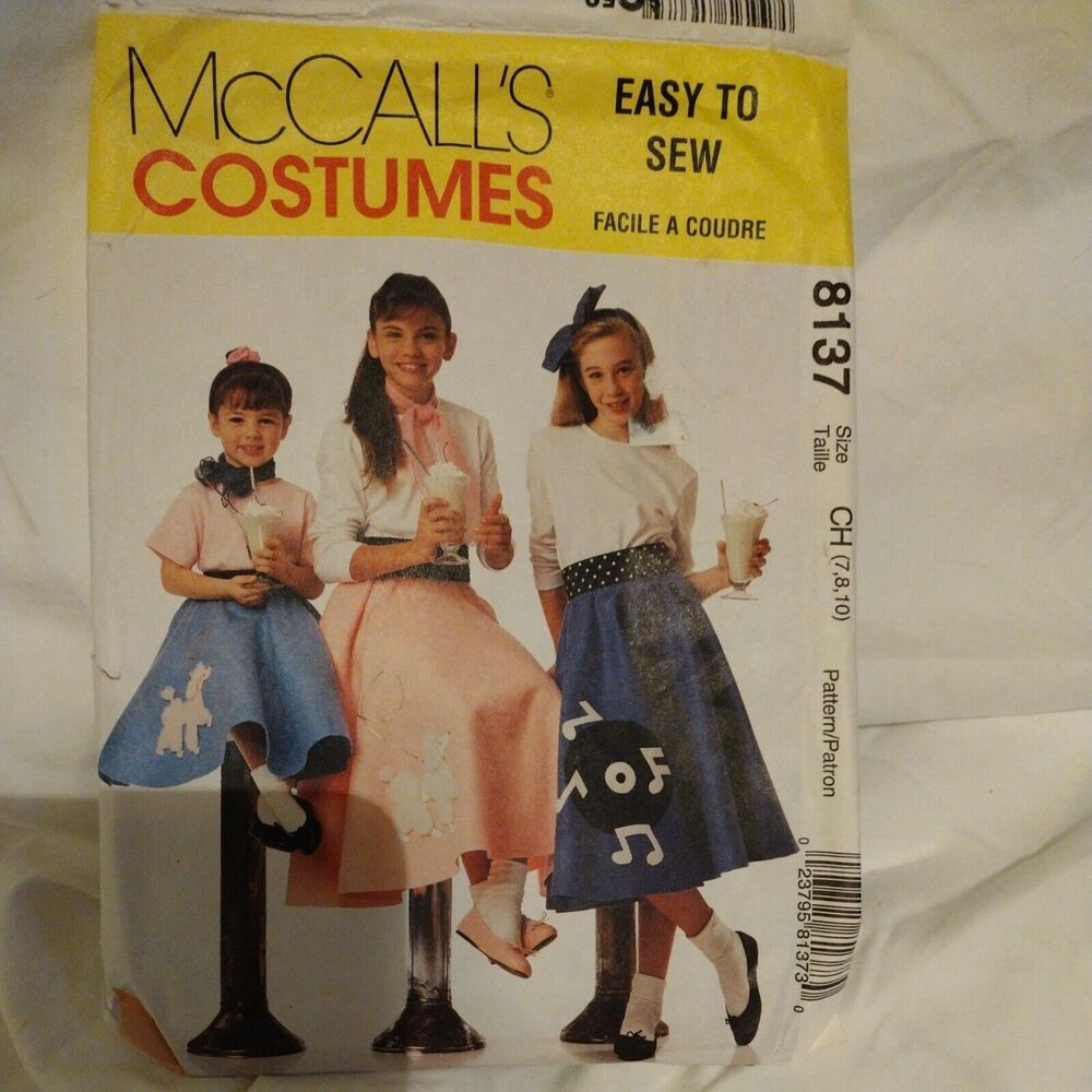 Vintage McCalls 8137 Poodle Skirt Sewing Pattern Size CH 7-10 Uncut 50s Costume